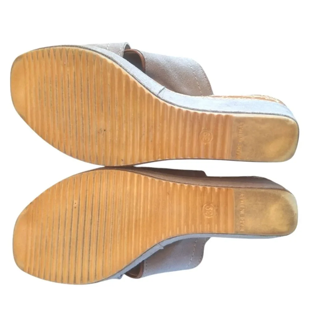 AZURA Italy Cork Wedge Sandals Criss-Cross Slides Finest Italian Leather Cushy